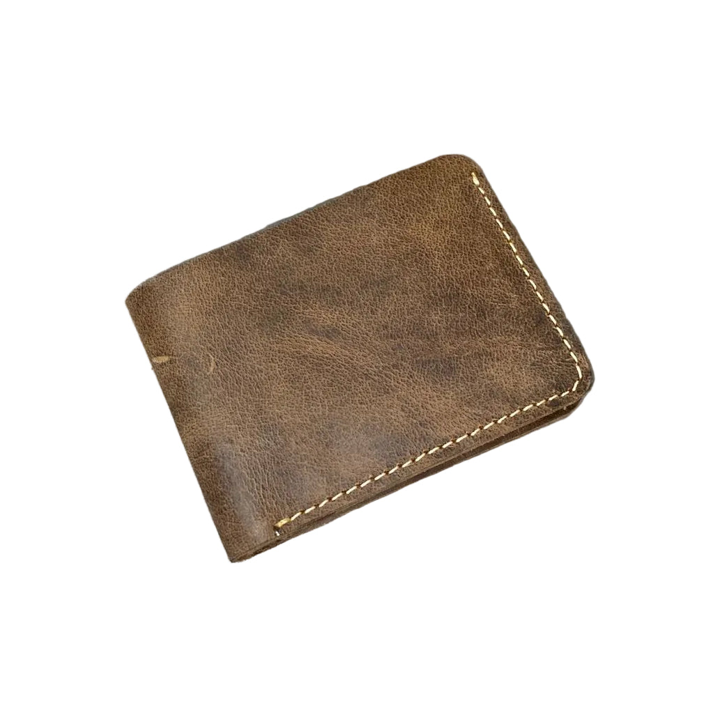 Vintage Tan Wallet Minimalist Genuine Leather Bifold Design