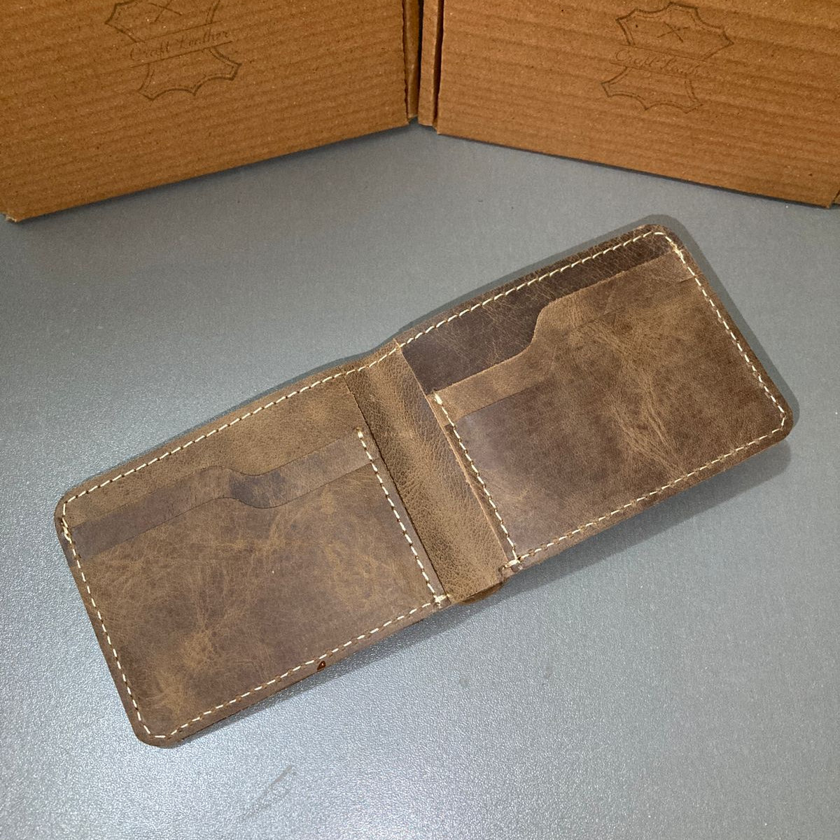 Vintage Tan Wallet Minimalist Genuine Leather Bifold Design