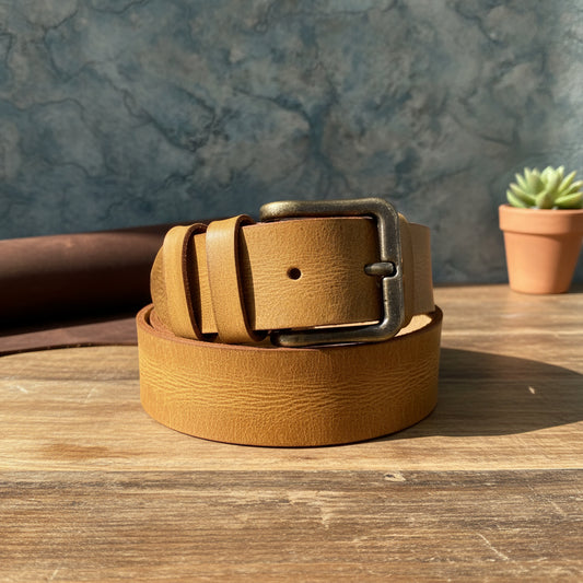 Camel Buffalo Real Leather Pull-Up Belt – Premium Vintage Style