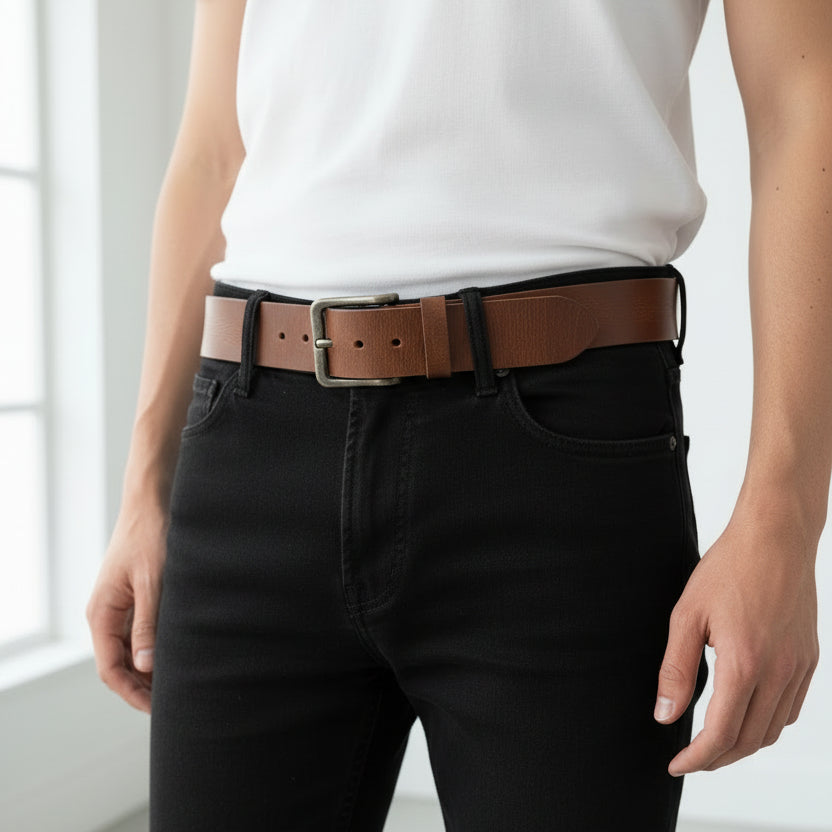 Leather Belt Strong Buckle - Casual Brown
