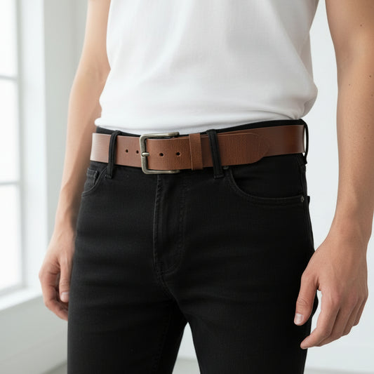 Leather Belt Strong Buckle - Casual Brown
