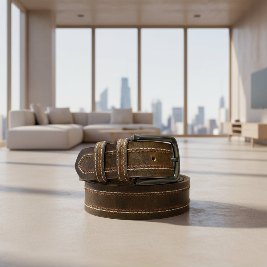 Premium Brown Textured  Leather Belt