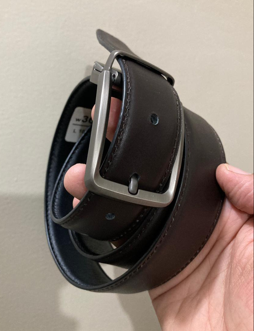 2-in-1 Double-Sided Cow Leather Belt Black & Dark Brown