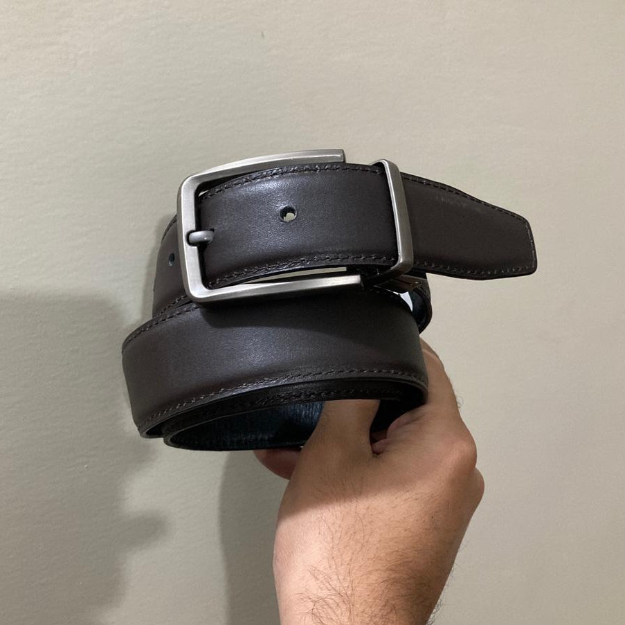 2-in-1 Double-Sided Cow Leather Belt Black & Dark Brown