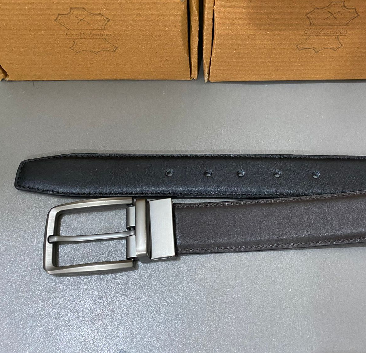 2-in-1 Double-Sided Cow Leather Belt Black & Dark Brown