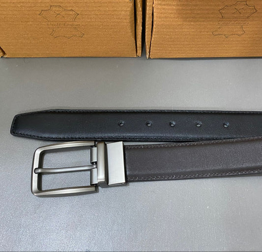 2-in-1 Double-Sided Cow Leather Belt Black & Dark Brown
