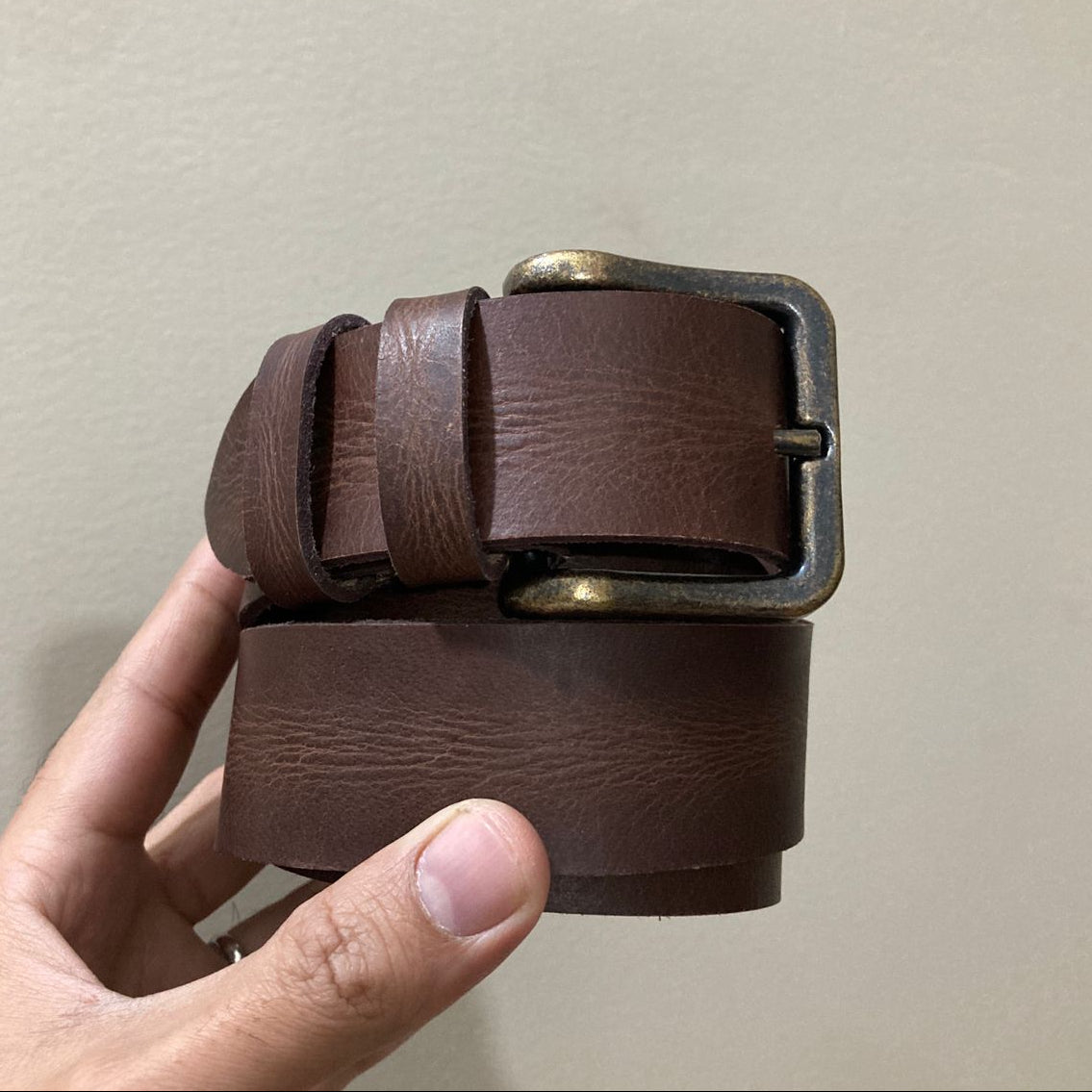 Leather Belt Strong Buckle Casual Dark Brown