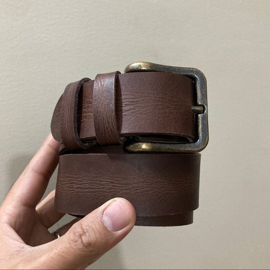 Leather Belt Strong Buckle Casual Dark Brown