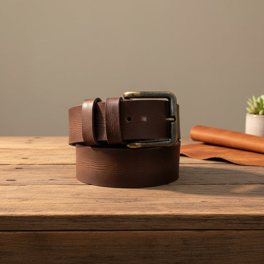 Dark Brown Buffalo Real Leather Pull-Up Belt – Premium Vintage Style