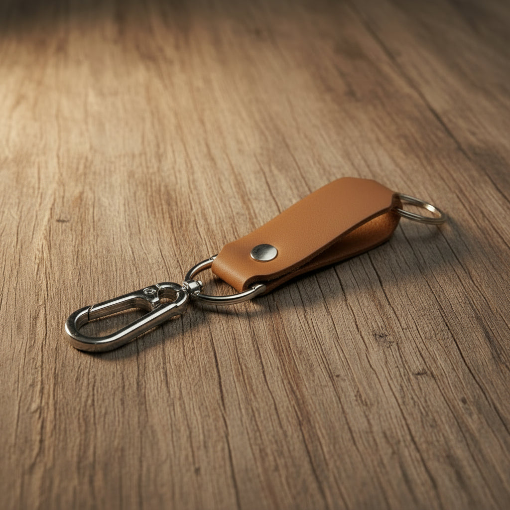 Camel Premium Leather Keychain with Metal Hook
