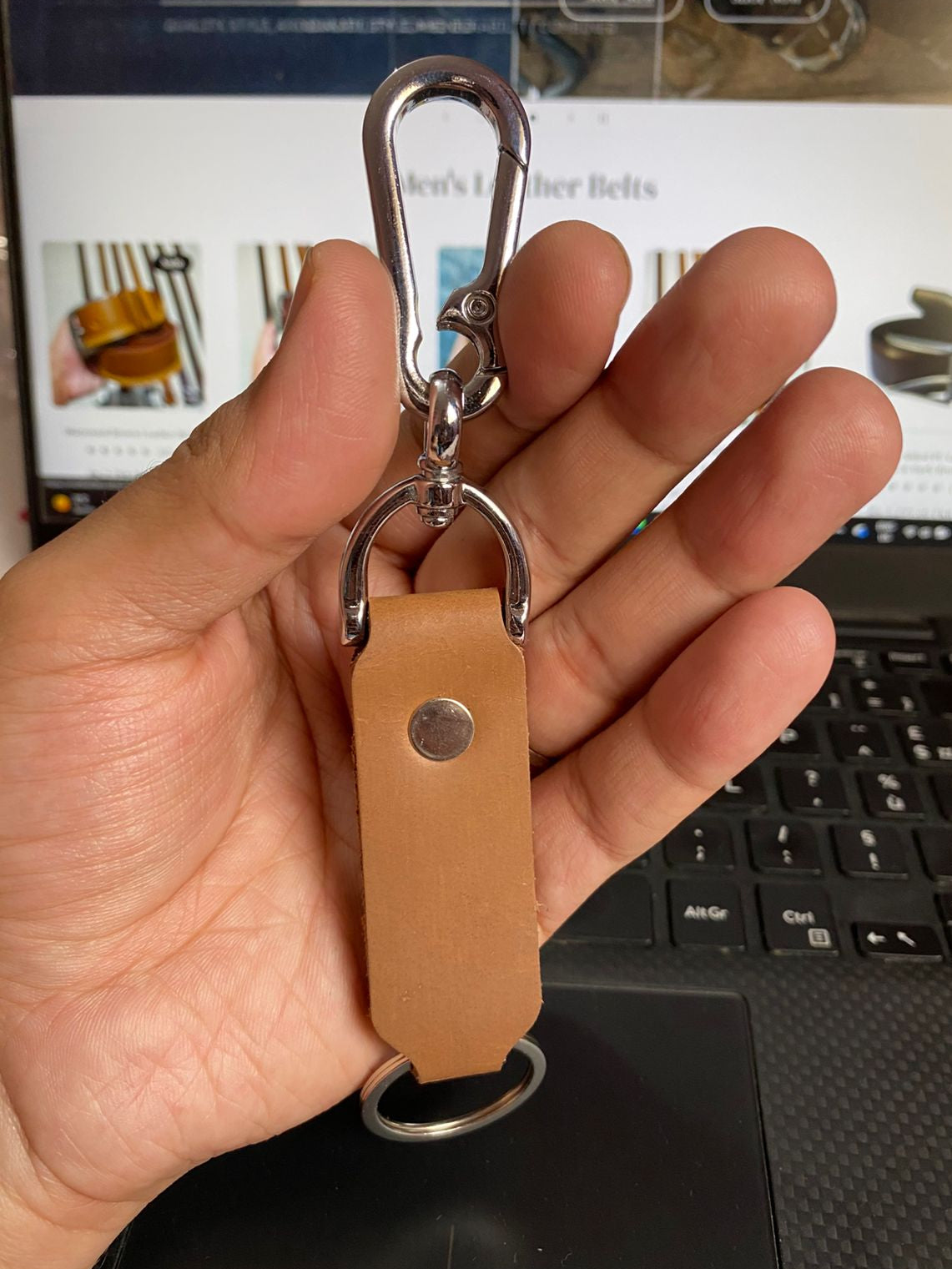 Camel Premium Leather Keychain with Metal Hook