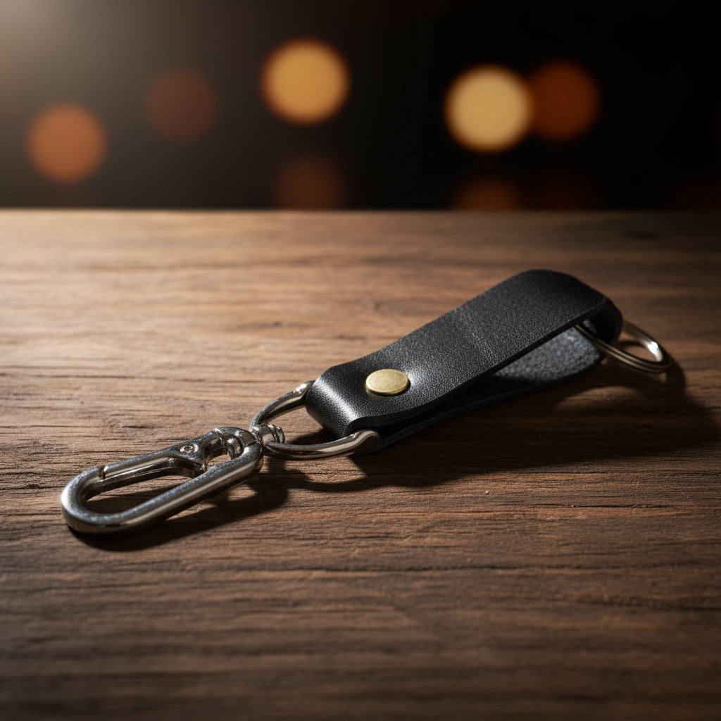 Black Premium Leather Keychain with Metal Hook