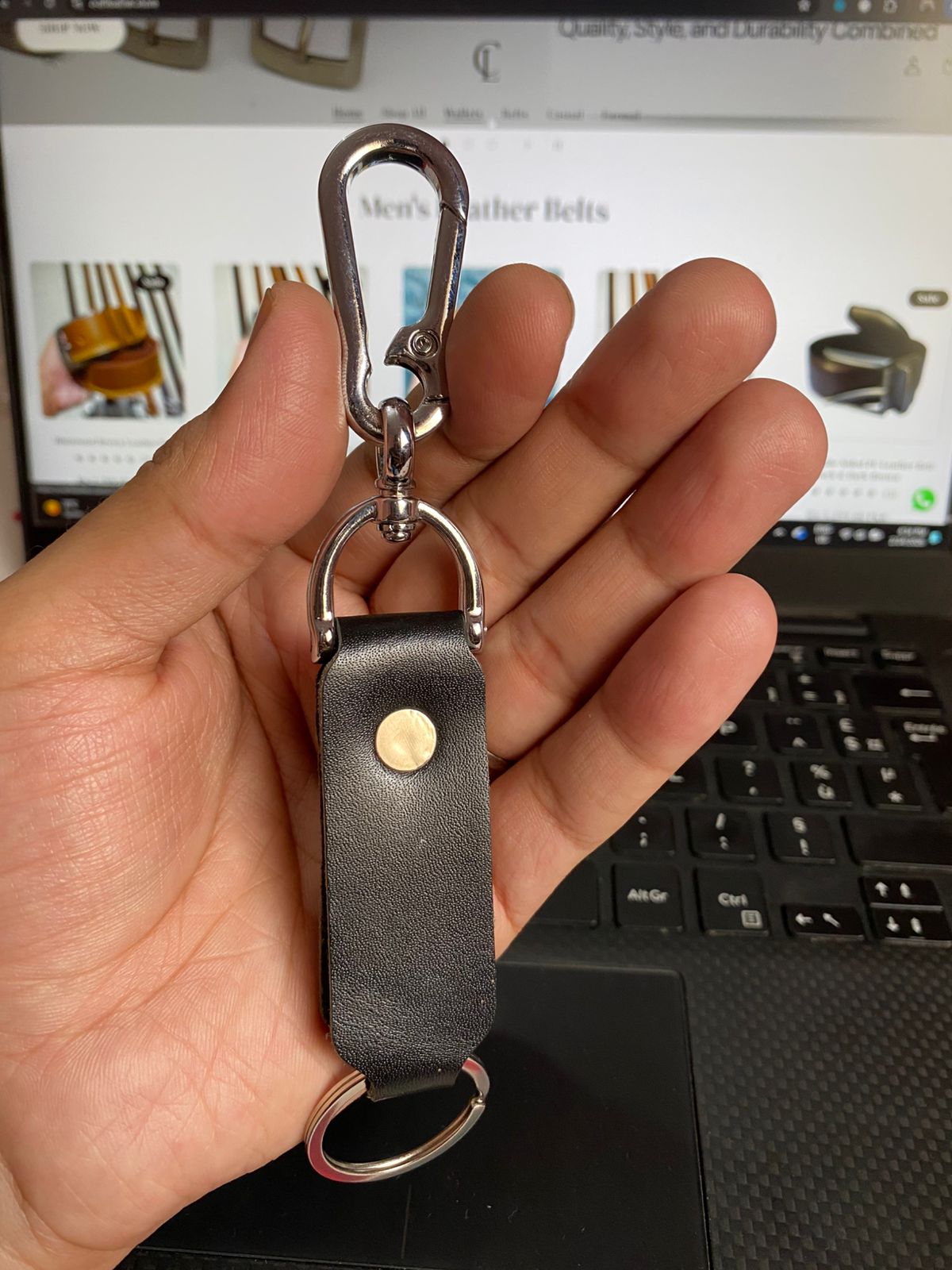 Black Premium Leather Keychain with Metal Hook