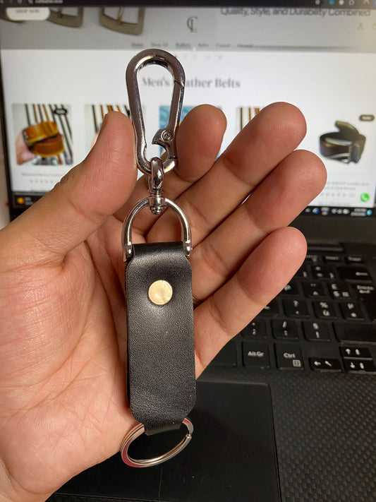 Black Premium Leather Keychain with Metal Hook