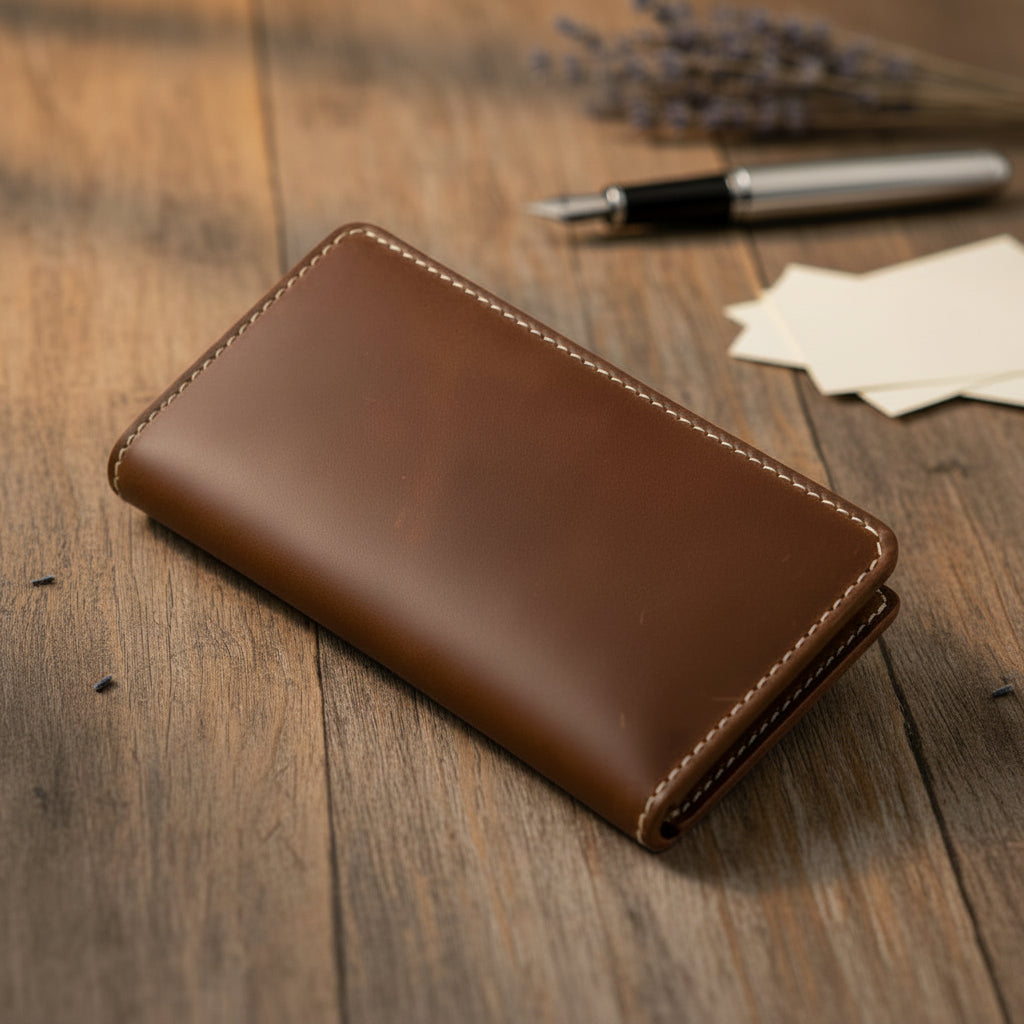 Premium Leather Long Wallet – Brown