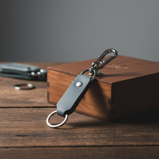 Grey Premium Leather Keychain with Metal Hook