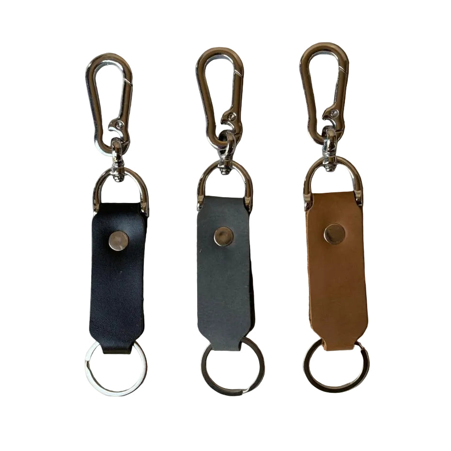 Black Premium Leather Keychain with Metal Hook