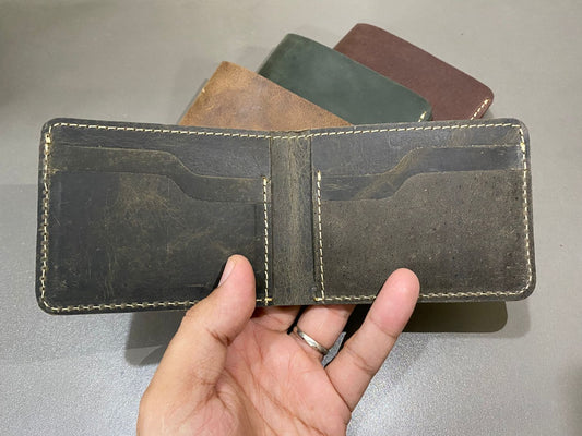 Charcoal Black Wallet Minimalist Genuine Leather Bifold Design