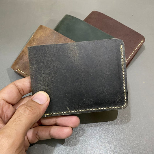 Charcoal Black Wallet Minimalist Genuine Leather Bifold Design