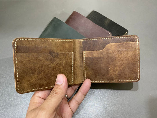 Vintage Tan Wallet Minimalist Genuine Leather Bifold Design