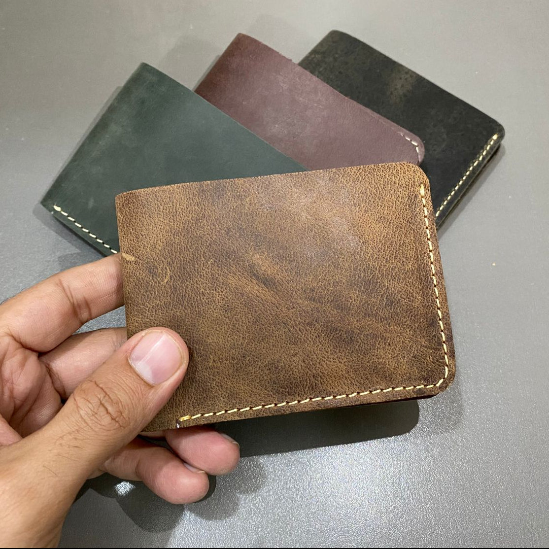 Vintage Tan Wallet Minimalist Genuine Leather Bifold Design