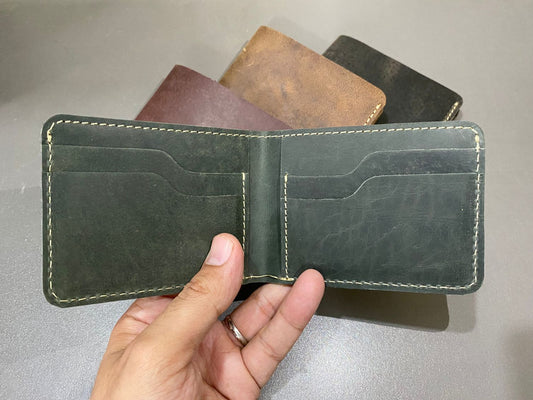 Forest Green Wallet Minimalist Genuine Leather Bifold Design