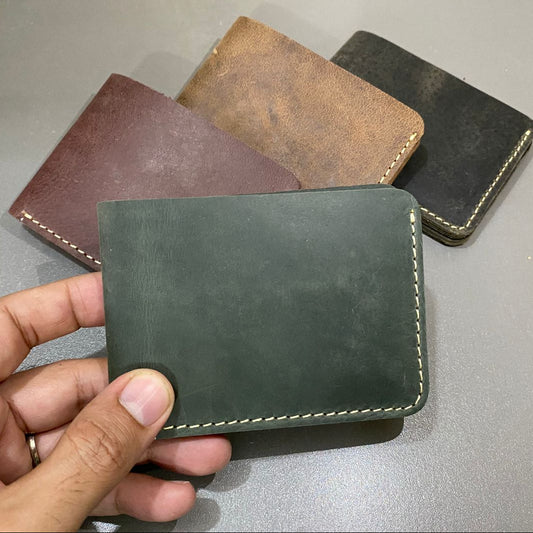 Forest Green Wallet Minimalist Genuine Leather Bifold Design