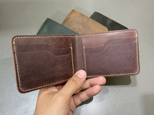Brown Wallet Minimalist Genuine Leather Bifold Design