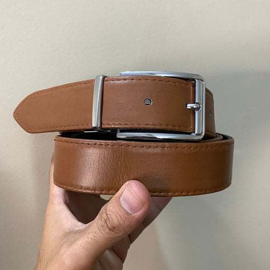 2-in-1 Reversible Cow Leather Belt Black & Tan Brown