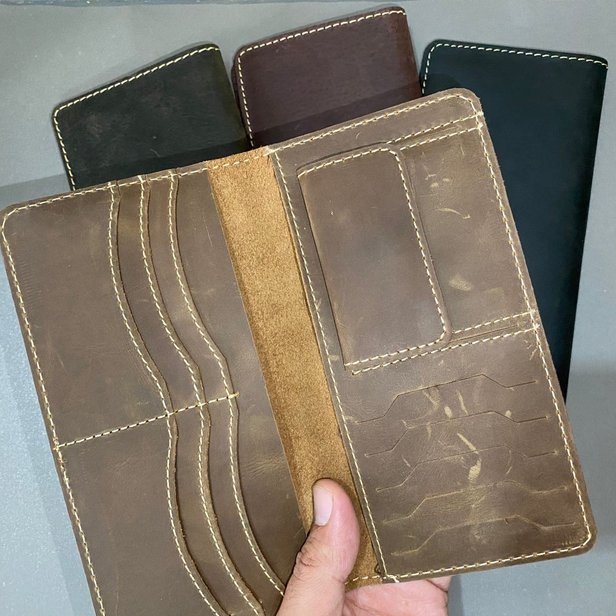 Premium Leather Long Wallet – Brown