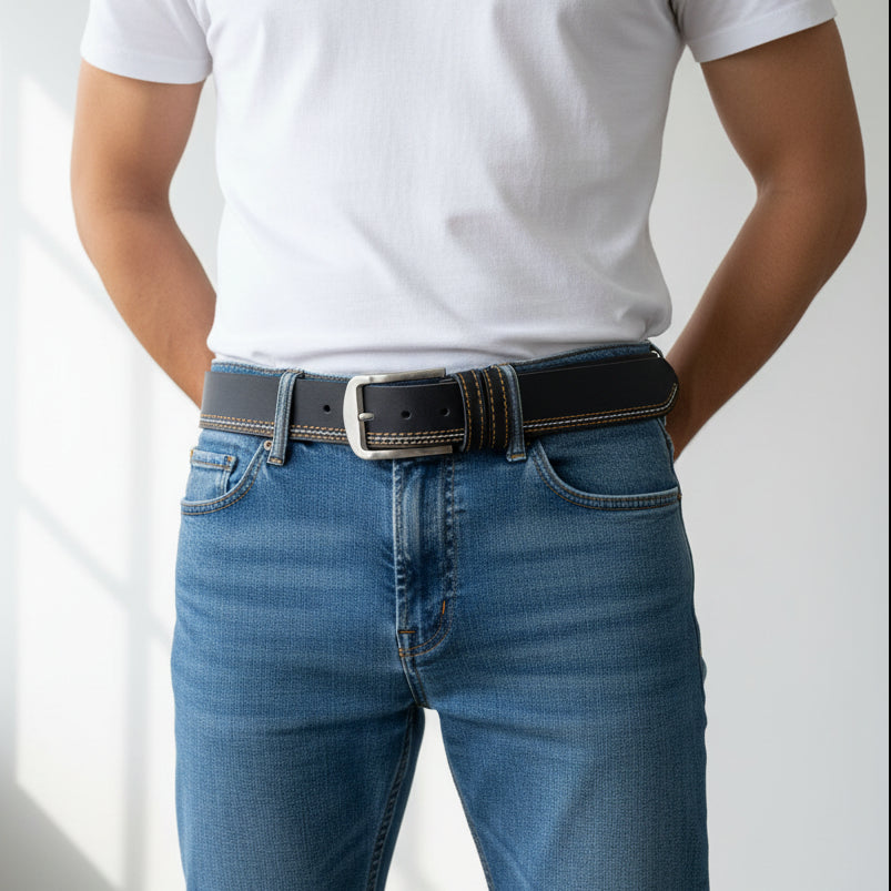 Distressed Black Premium Leather Belt