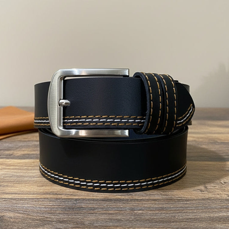 Distressed Black Premium Leather Belt