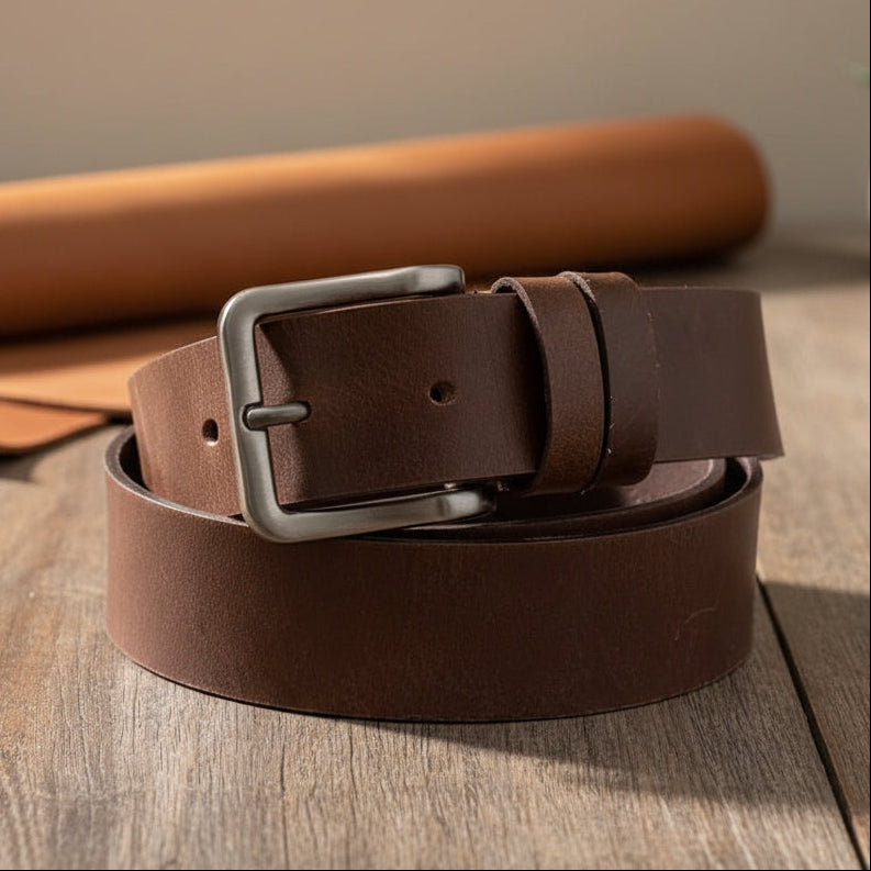 Brown Buffalo Leather Belt - Silver Strong Buckle