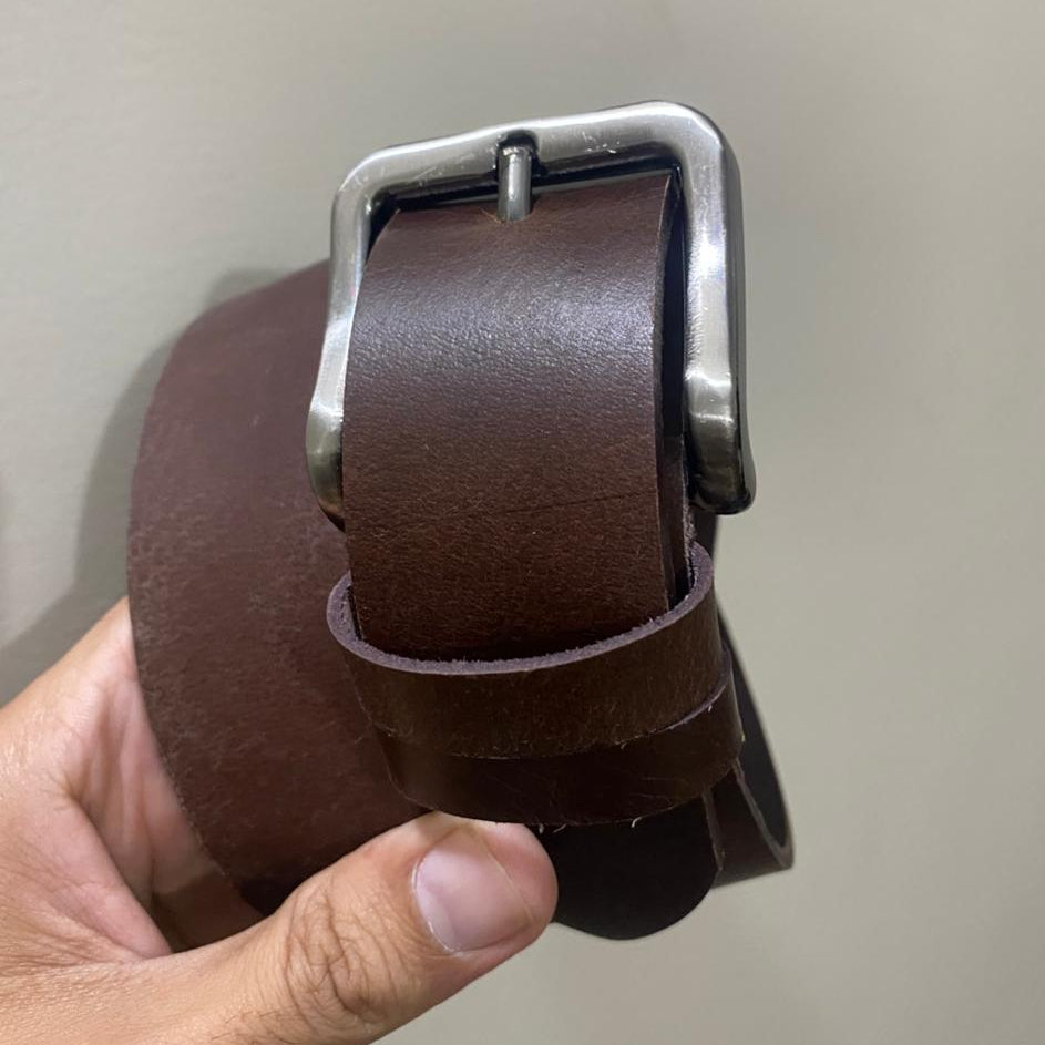 Brown Buffalo Leather Belt - Silver Strong Buckle