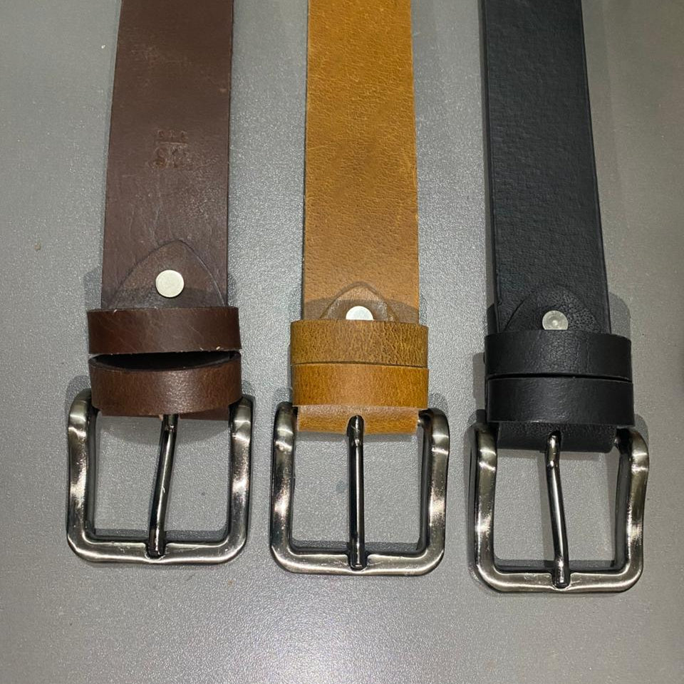 Camel Buffalo Leather Belt - Silver Strong Buckle