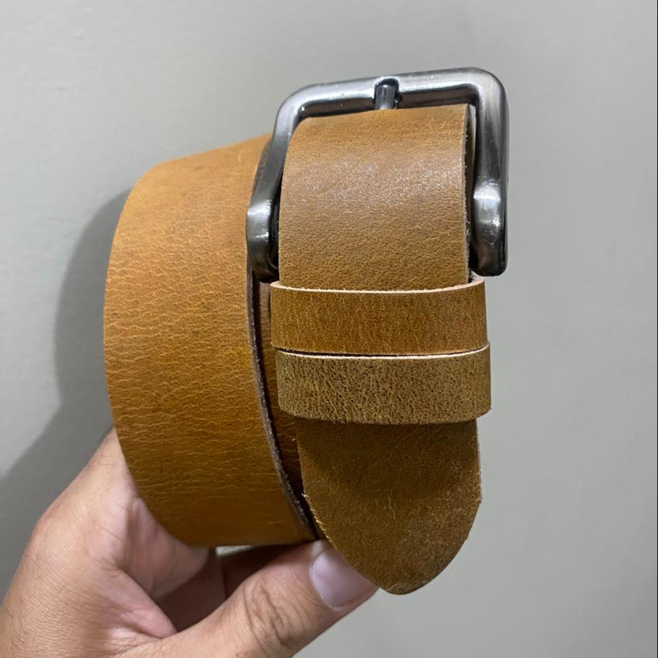 Camel Buffalo Leather Belt - Silver Strong Buckle
