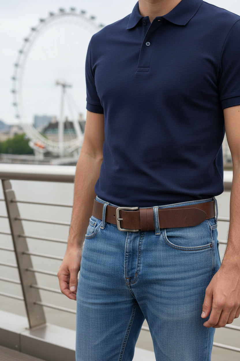 Brown Buffalo Leather Belt - Silver Strong Buckle