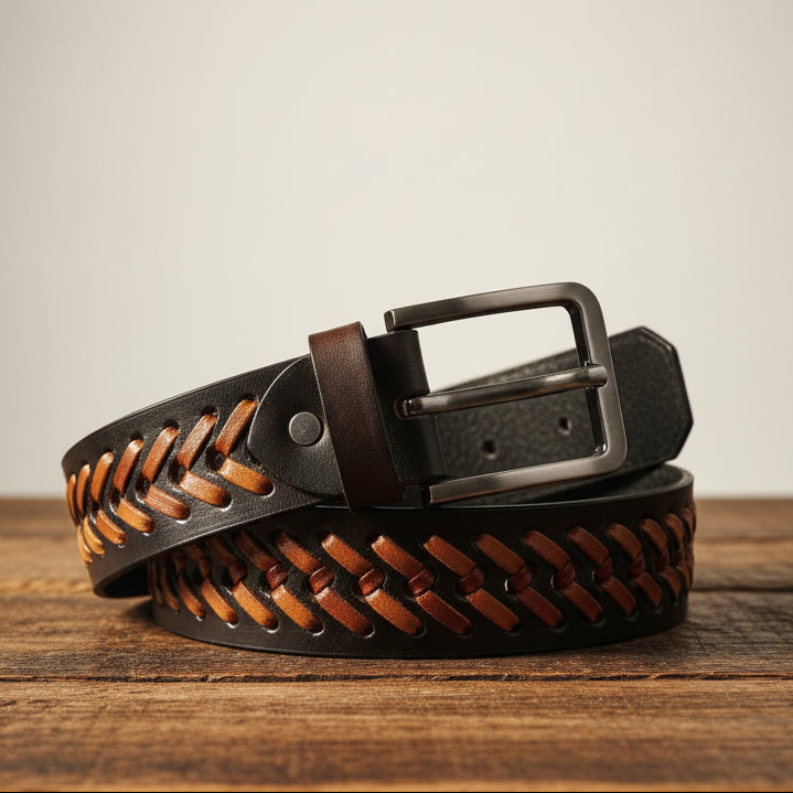 Premium Tan Brown Handwoven Leather Belt – Vintage Casual Style