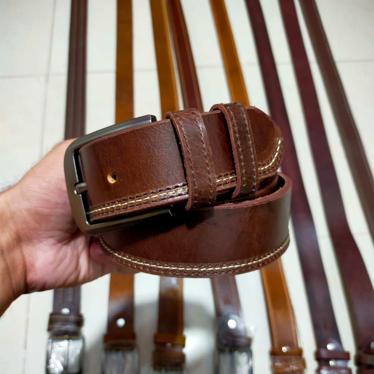 Distressed Dark Brown Leather Belt