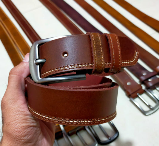 Distressed Maroon Leather Belt