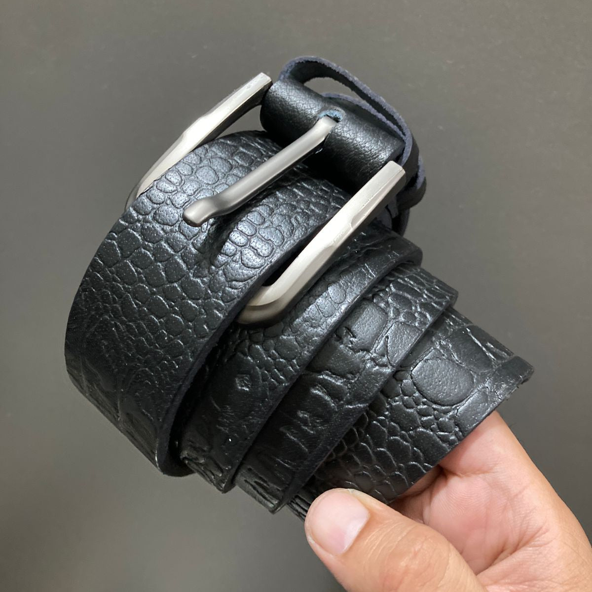 Black Textured Leather Belt