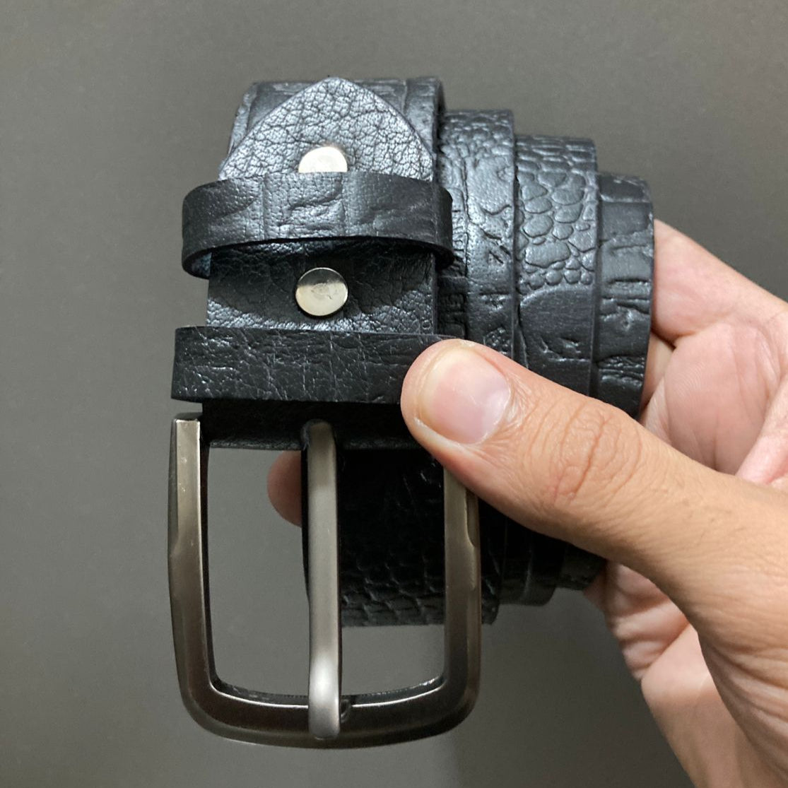 Black Textured Leather Belt