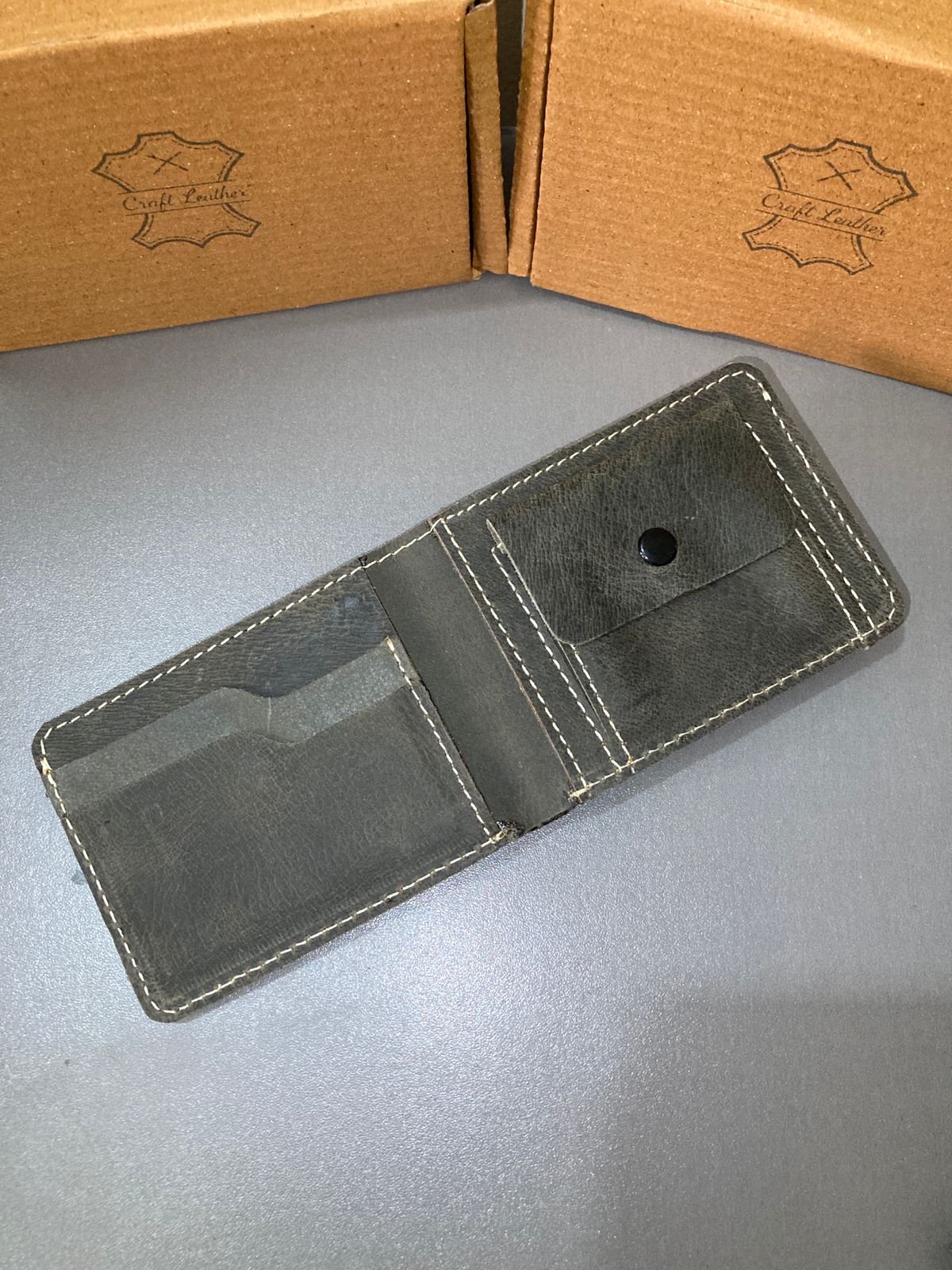 Leather Wallet Slim Bifold Design with Coin Pocket - Olive Green