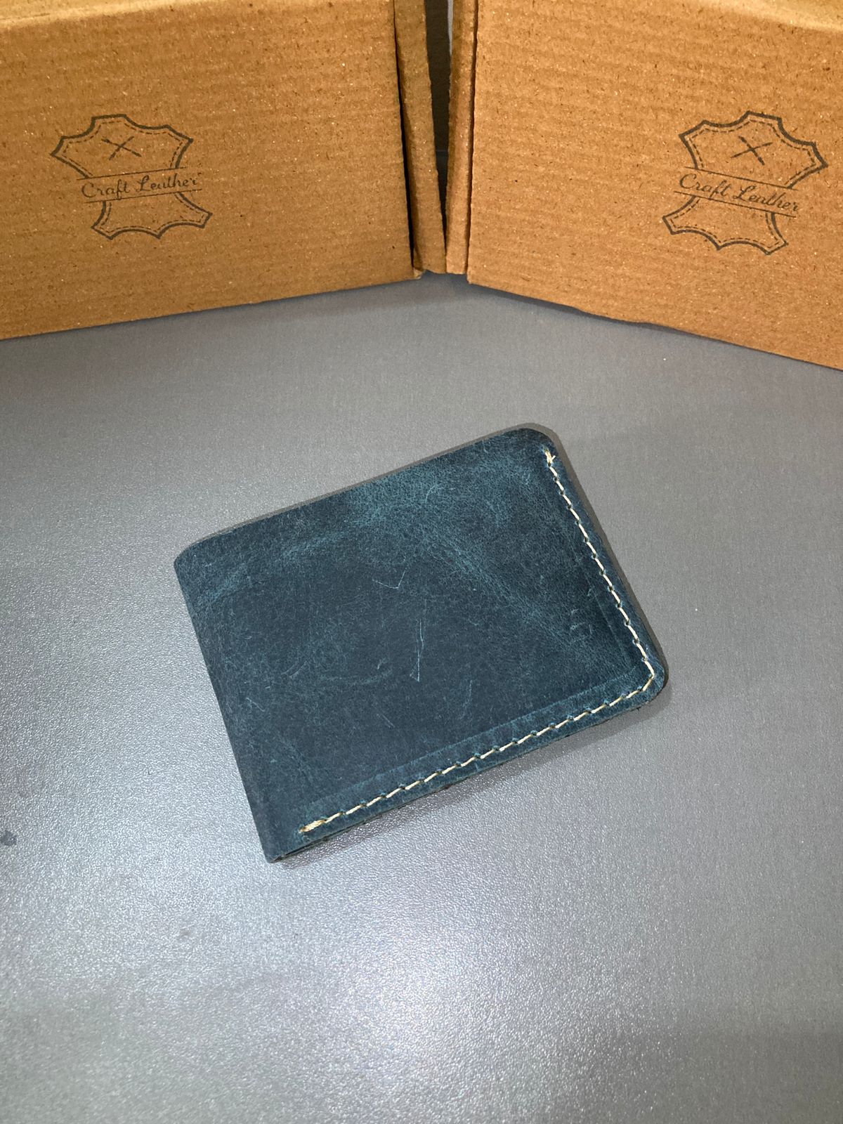 Leather Wallet Slim Bifold Design with Coin Pocket - Teal Blue