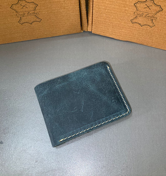 Leather Wallet Slim Bifold Design with Coin Pocket - Teal Blue