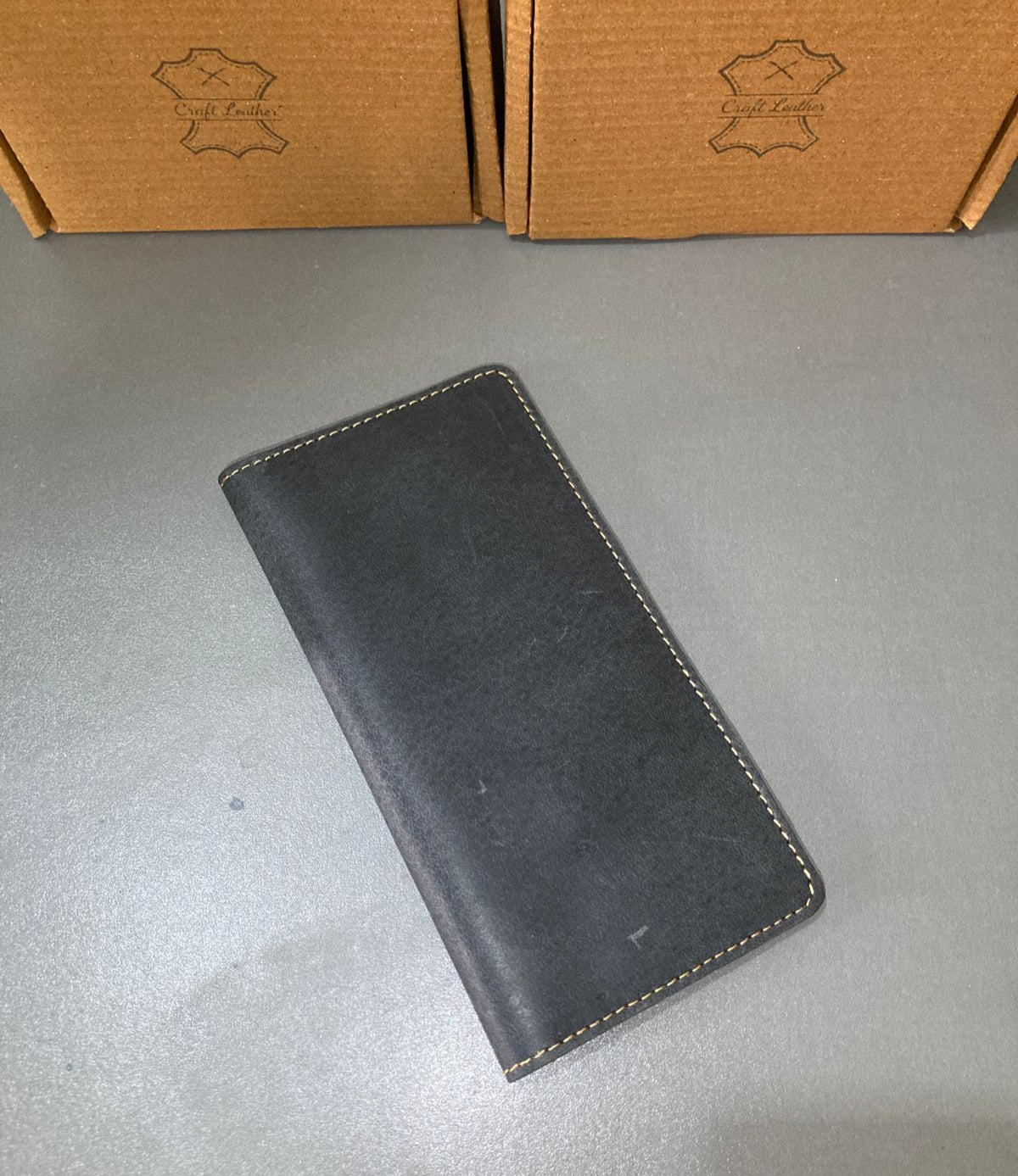 Genuine Leather Long Wallet – Charcoal Grey