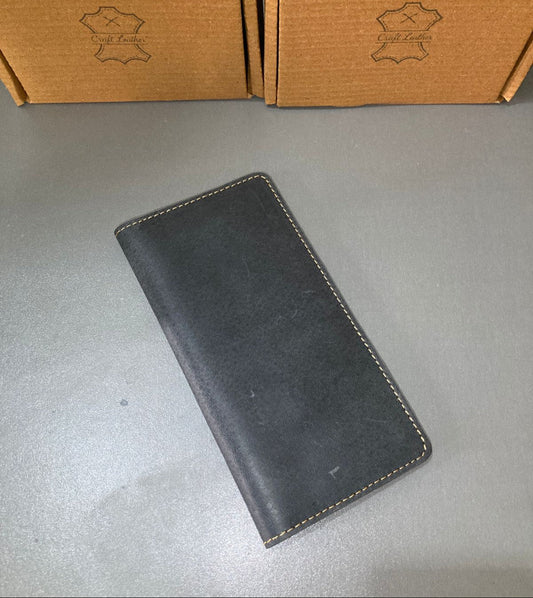 Genuine Leather Long Wallet – Charcoal Grey