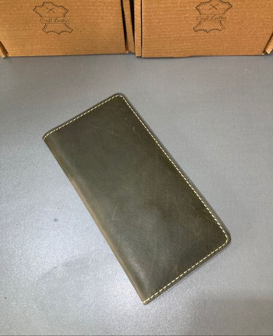 Genuine Leather Long Wallet – Olive Green