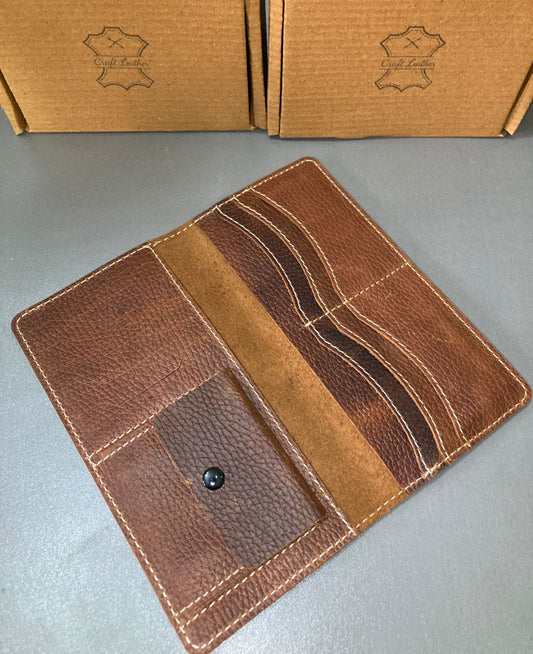 Genuine Leather Long Wallet – Tan & Brown Combo