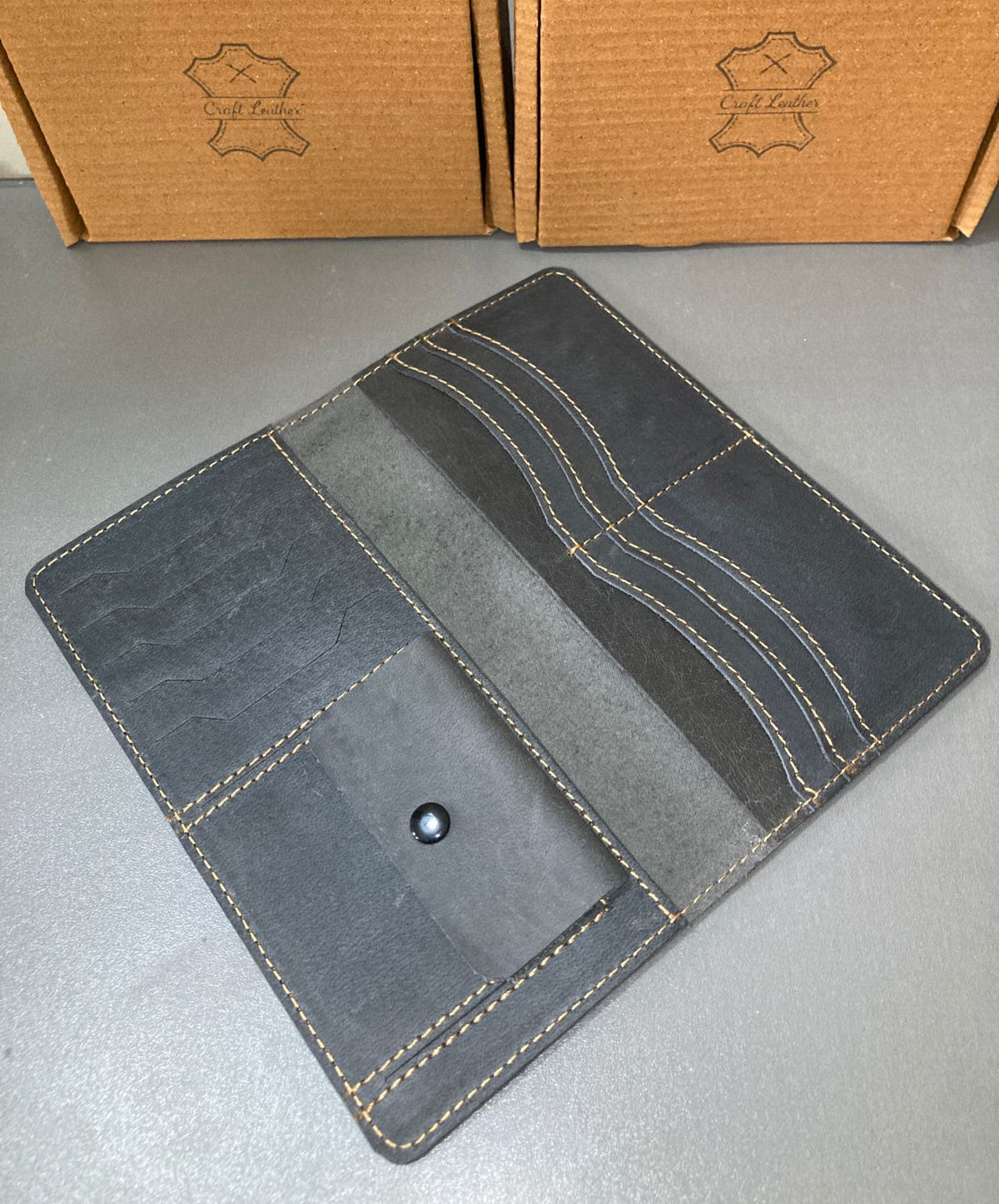 Genuine Leather Long Wallet – Charcoal Grey